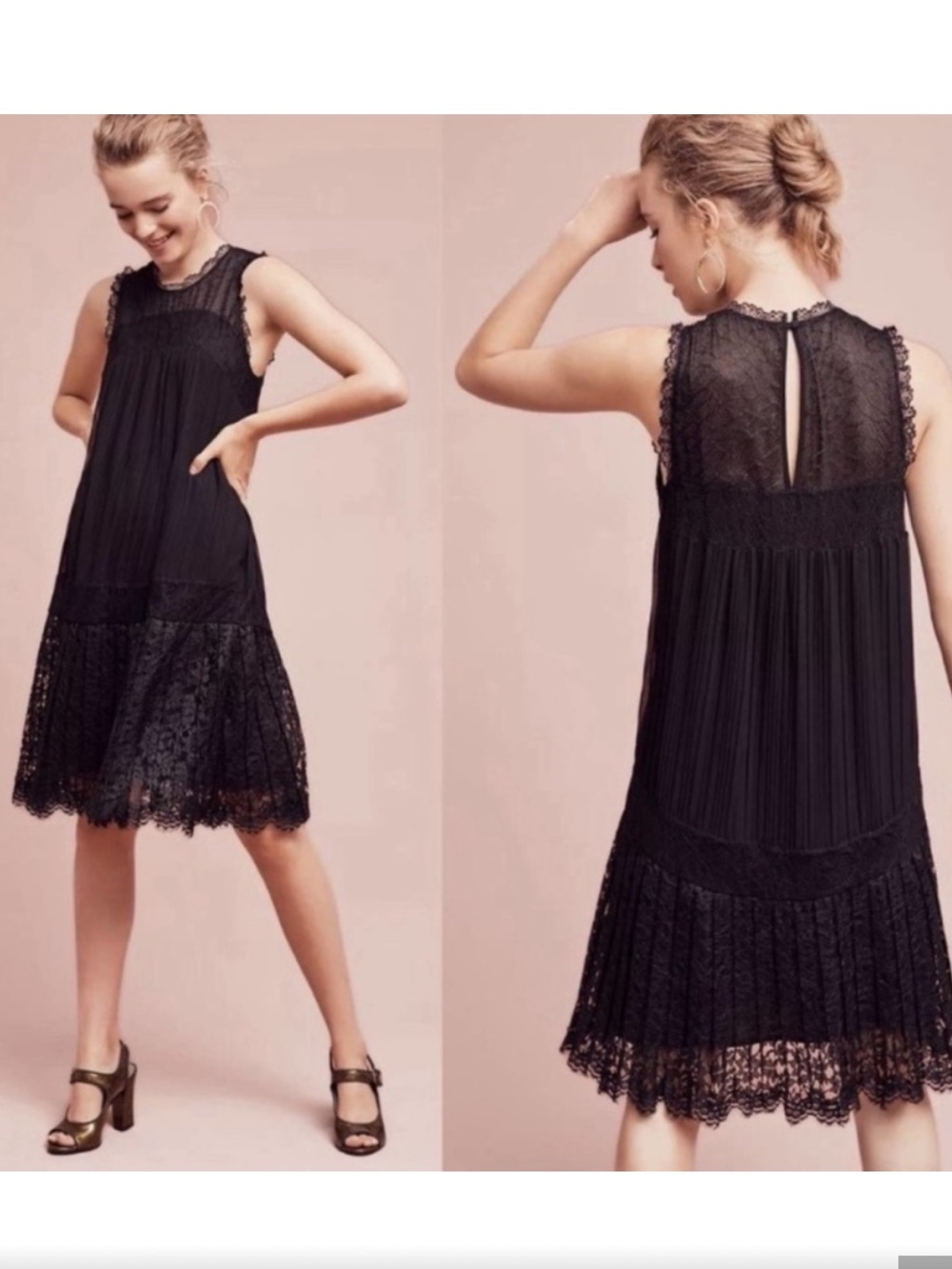 Anthropologie Black Lace-Trim Sleeveless Dress